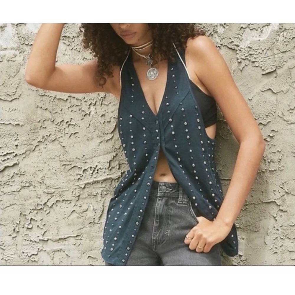 We The Free Studded Tank Top Black Large Casual Festival Bohemian Cotton
